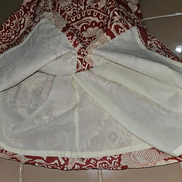 NWT! Anthropologie Blue Tassel Strapless Tie Front Red/Cream Mini Dress. Size M - Picture 5 of 10